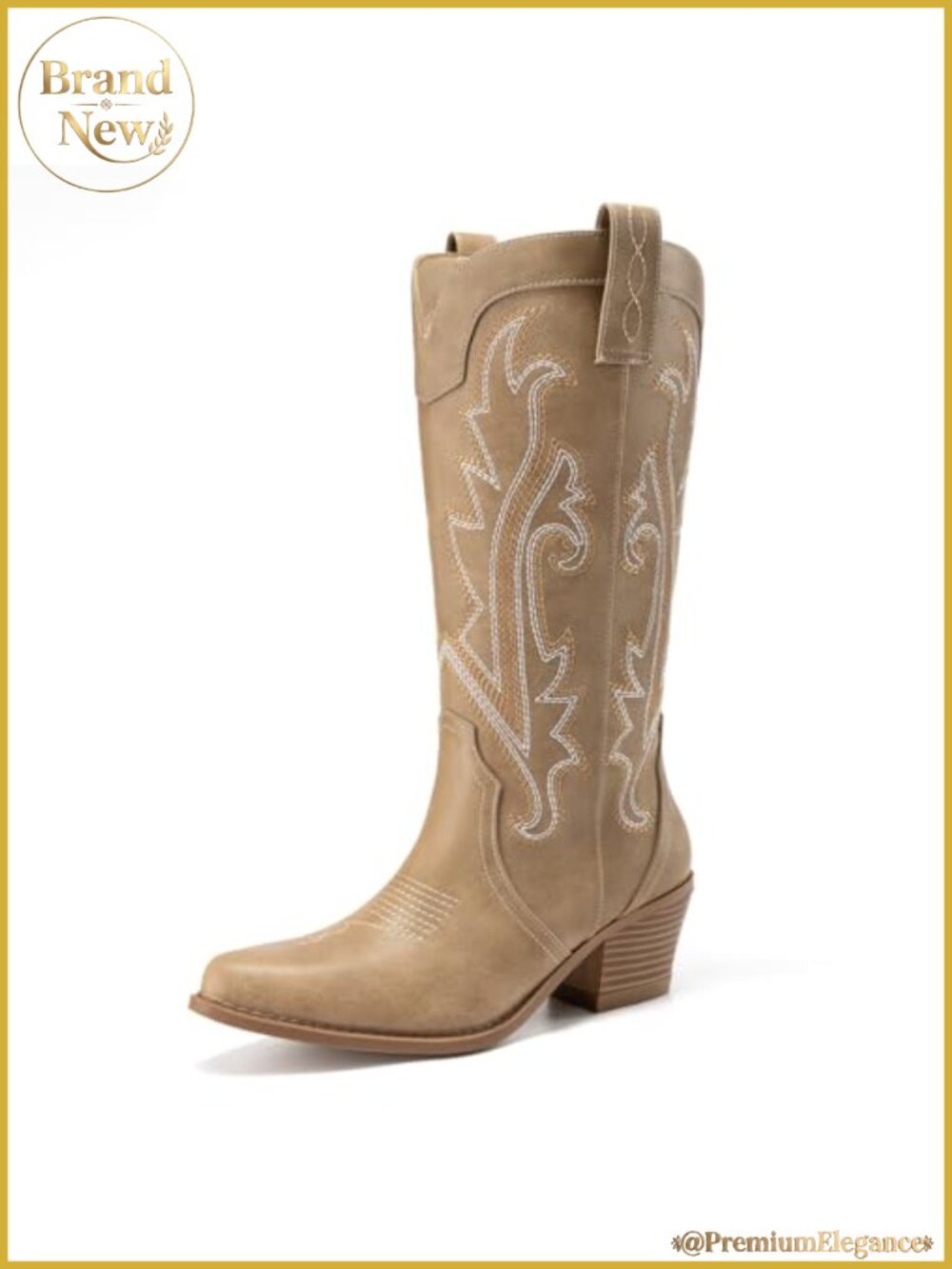 Embroidered Western Cowboy Boots Mid Calf Pointed Toe Chunky Block Heel Dress